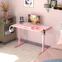 Pink Eureka Ergonomic Gaming Desk Setup With Cat Paw Mousepad Design and Accessories.