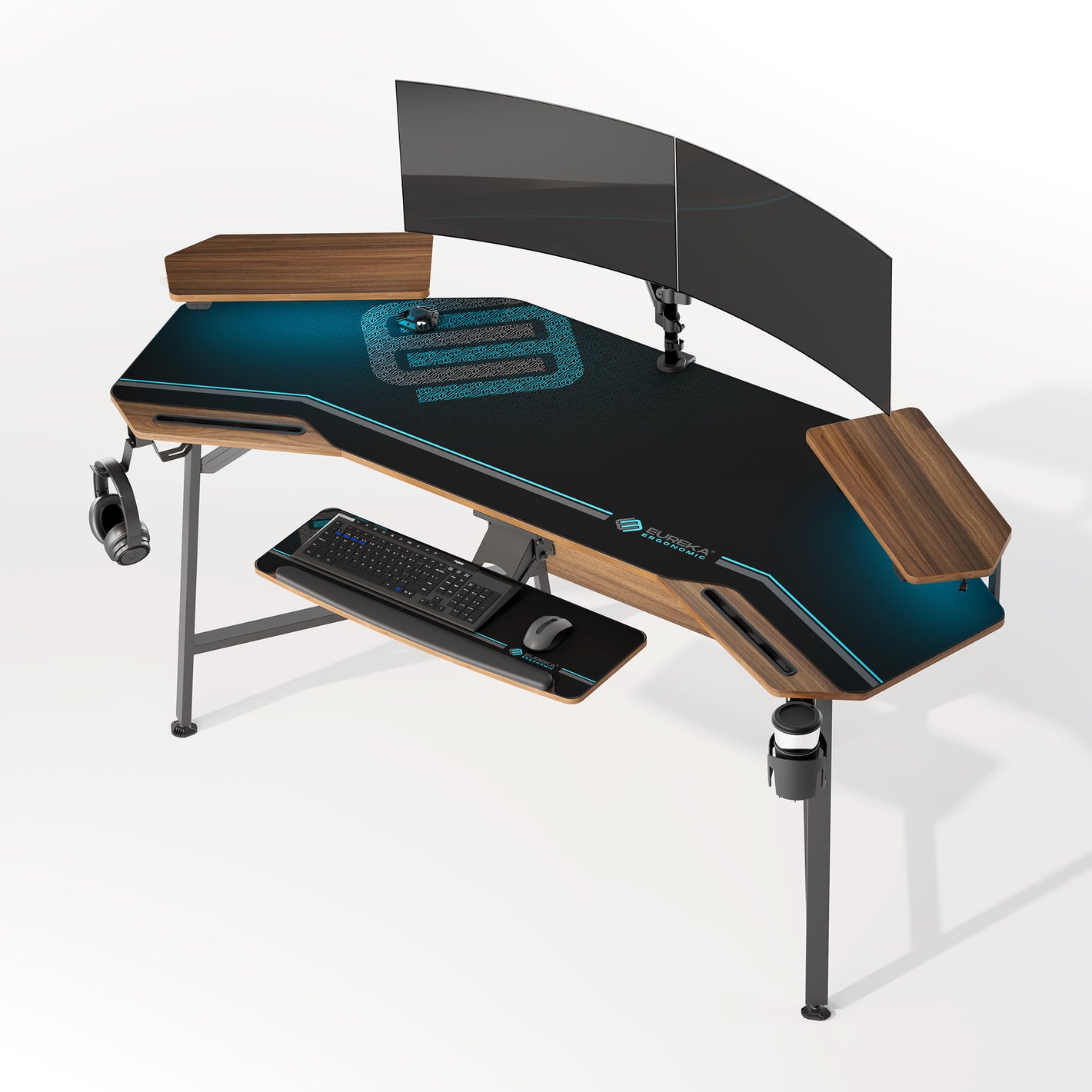 Eureka Ergonomic Aero, 72'' Modern Wing Shaped Gaming Desk, Walnut