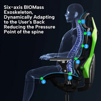Typhon Hybrid Gaming Chair With Biomass Exoskeleton, Ergonomic Support, Black and Green.