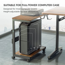Mobile Cpu Cart for Full-Tower Cases, Height Adjustable, Black Steel Frame, for Optimal Heat Dissipation.