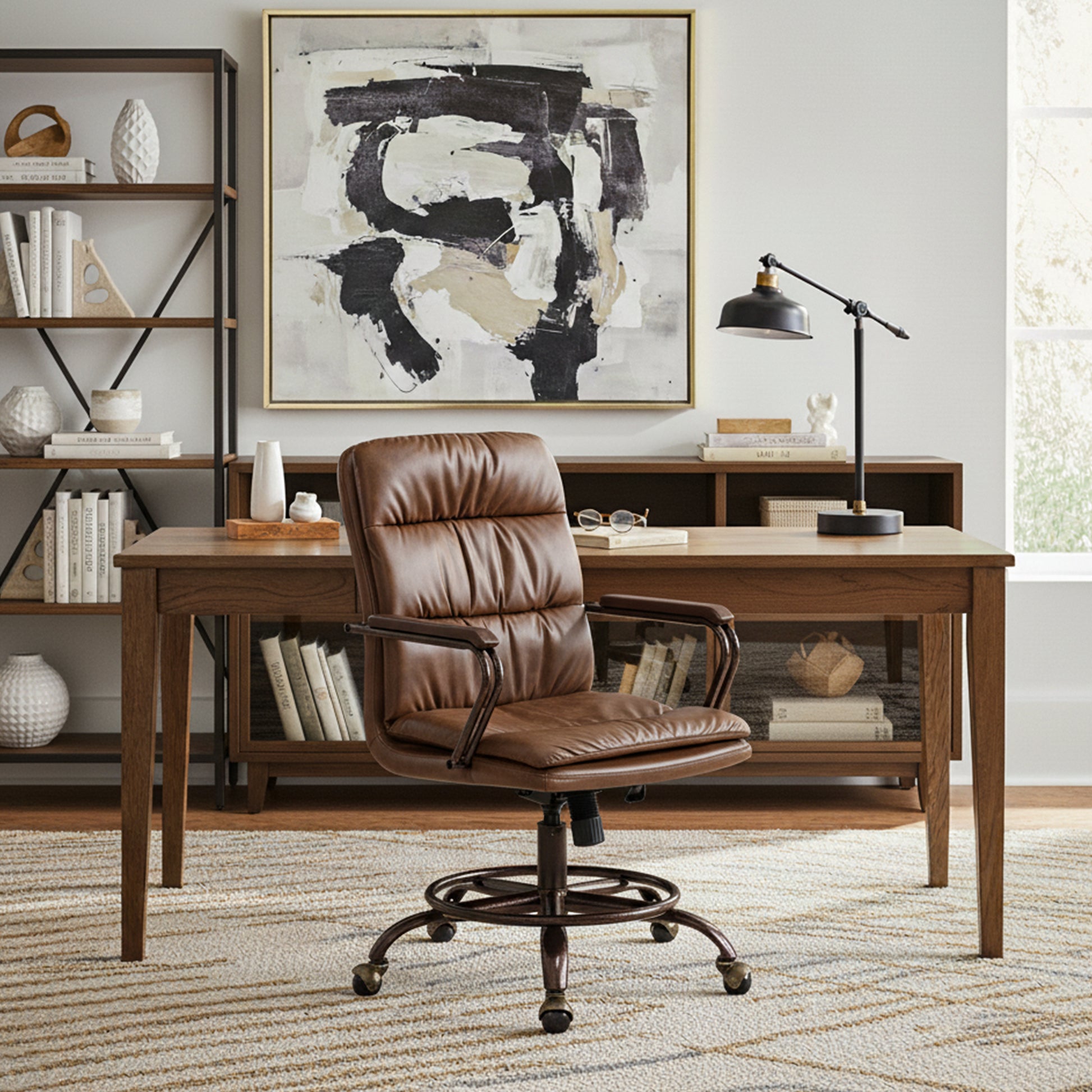 Eureka Ergonomic Regal PU leather executive chair with tufted cushioning in a home office setting.