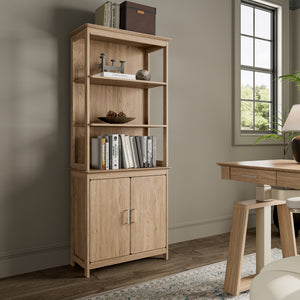 Eureka 77" storage cabinet bookshelf with Adjustable Shelves, oak