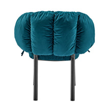 Teal Rlesana Velvet Dining Chair, Petal Back Detail. Luxurious Dining Room Furniture.