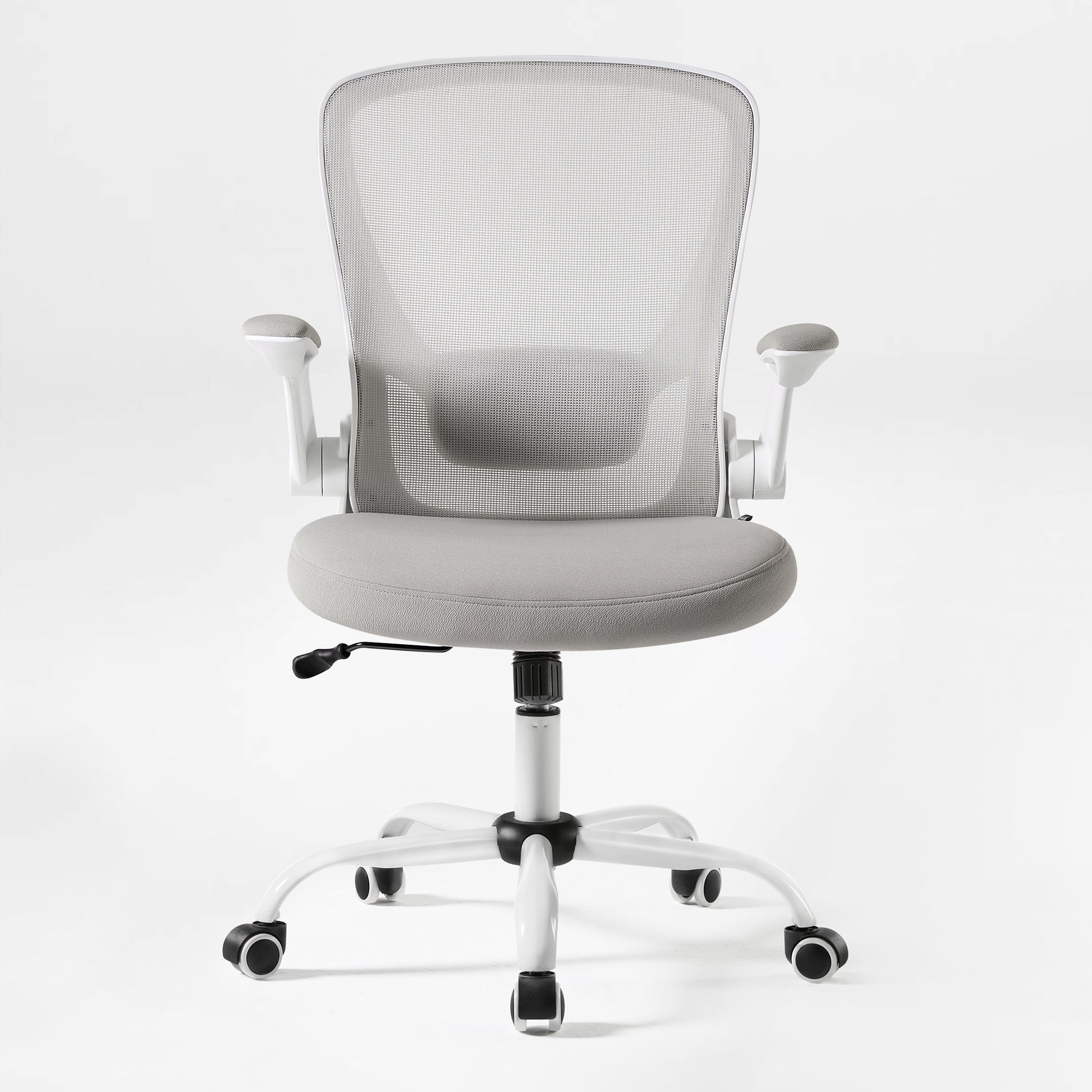 Onyx Ergonomic Office Chair With White Frame and Light Gray Mesh Back, for Ergonomic Comfort.