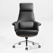 Eureka Ergonomic Black Royal Renee executive office chair with microfiber leather, headrest, lumbar support, and chrome base.