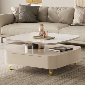 Eureka Ergonomic Living Room with White Rotating Coffee Table With Drawers, White