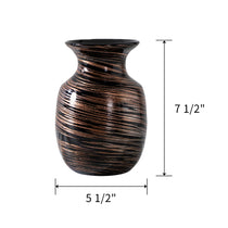 HD-02 Rustic Vase, Black and Copper Swirl Design, 7 1/2 Inch Tall, Home Decor.