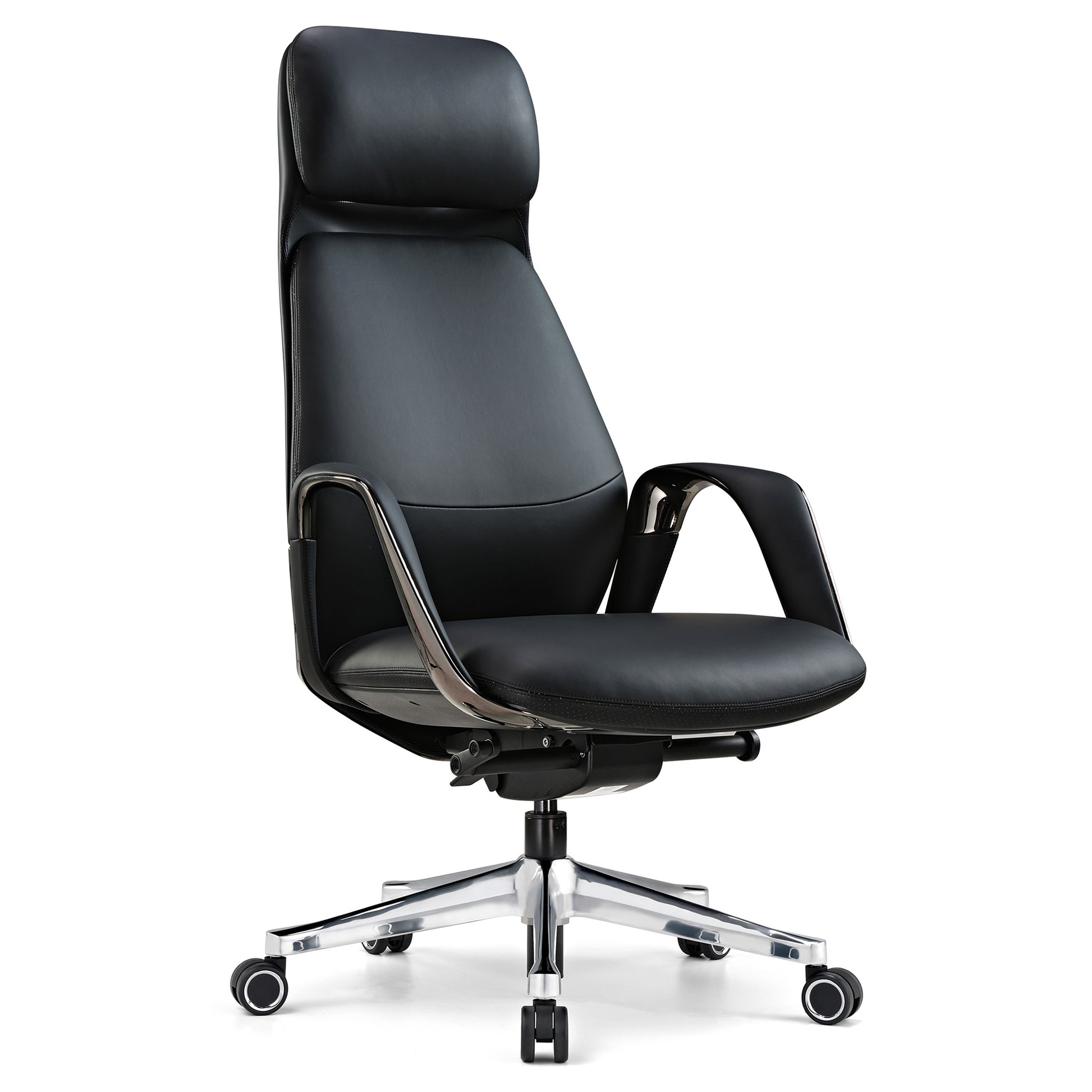 SERENE, Eureka Comfy Leather Executive Office Chair Luxury Napa Leather, Black, Front Angled