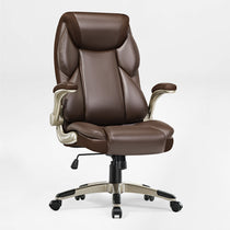 Galene Office Chair Brown Faux Leather, Ergonomic Design With Breathable Mesh for Workspace Comfort.