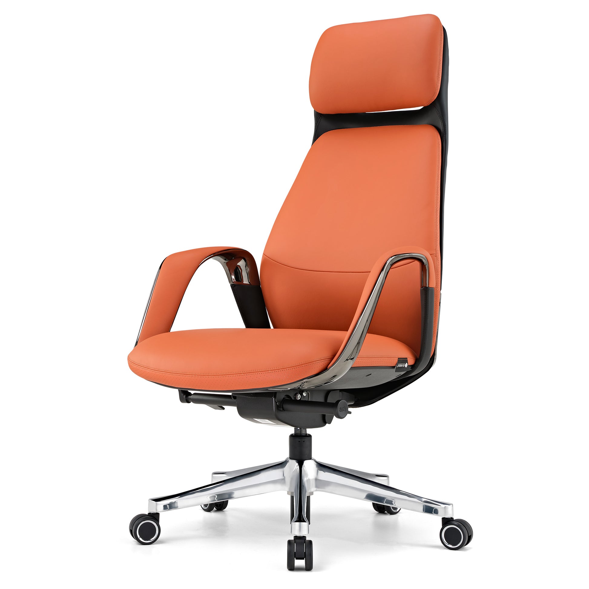 SERENE, Eureka Comfy Leather Executive Office Chair Luxury Napa Leather, Orange, Front Angle