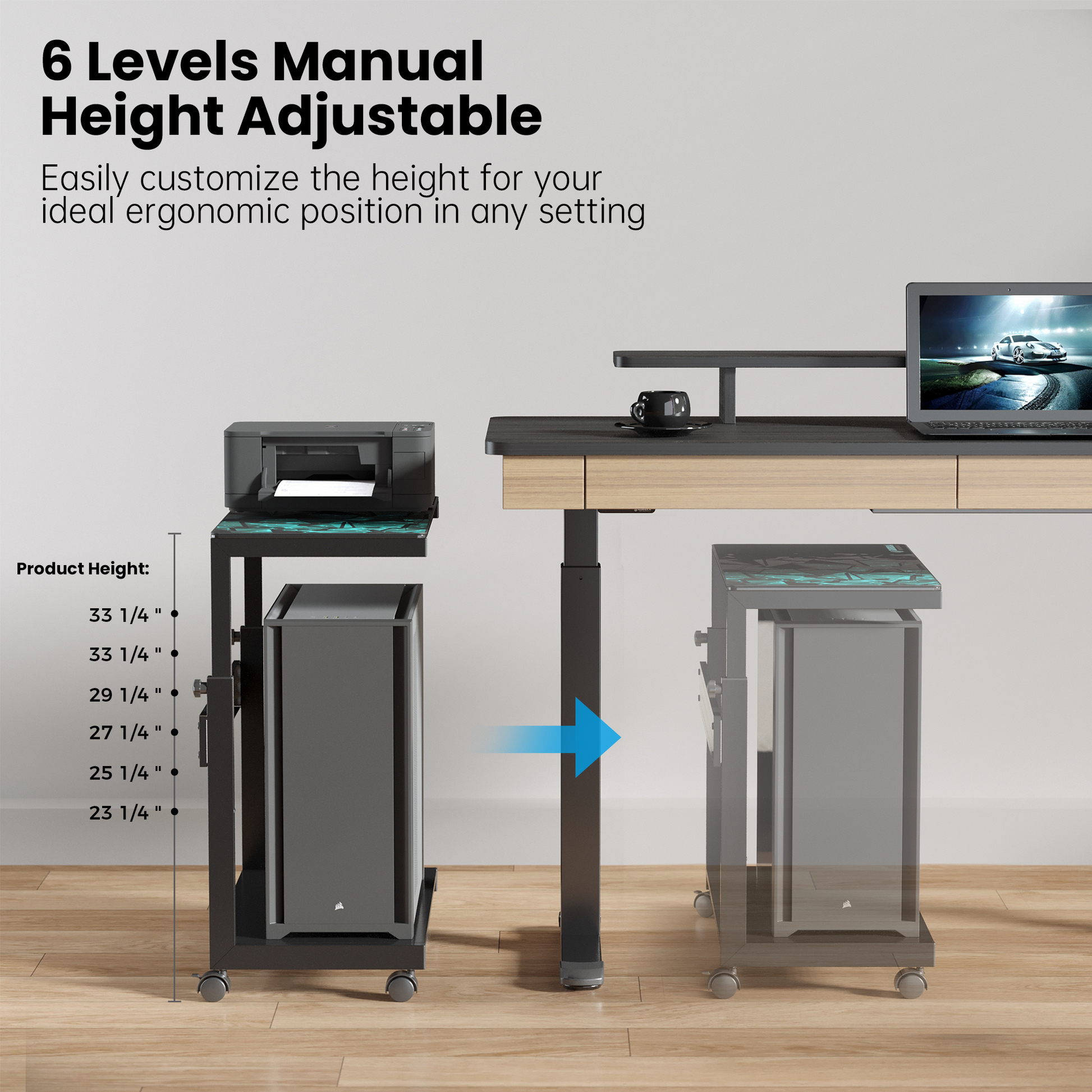 Eureka Ergonomic Mobile Height Adjustable Cpu Cart  with adjustable function