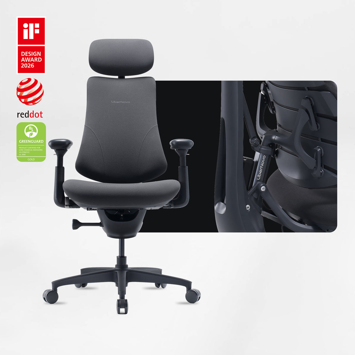 LiberNovo Omni Dynamic Ergonomic Office Chair Graphite front angle view