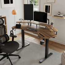 Eureka Ergonomic Aero Pro Standing Desk With Dual Monitors, Wood Grain Finish, Ergonomic Home Office Setup.