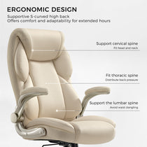 Galene Office Chair With Ergonomic S-Curved Back Design for Comfortable Workspace, Features Cream Faux Leather.