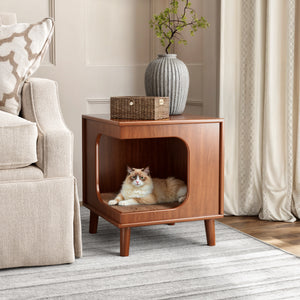 15.94" Solid Wood Cat Bed & Side Table