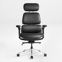 Eureka Ergonomic Black Forma ergonomic office chair front view, PU leather, adjustable headrest, aluminum base with casters.