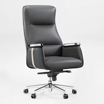 Royal II Executive Ergonomic Office Chair, Gray Leather With Ergonomic Design and Silver Trim.