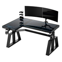 Eureka Ergonomic GTG-L60 Pro L-Shaped Glass Gaming Desk With Rgb Lighting, Curved Monitor Setup.