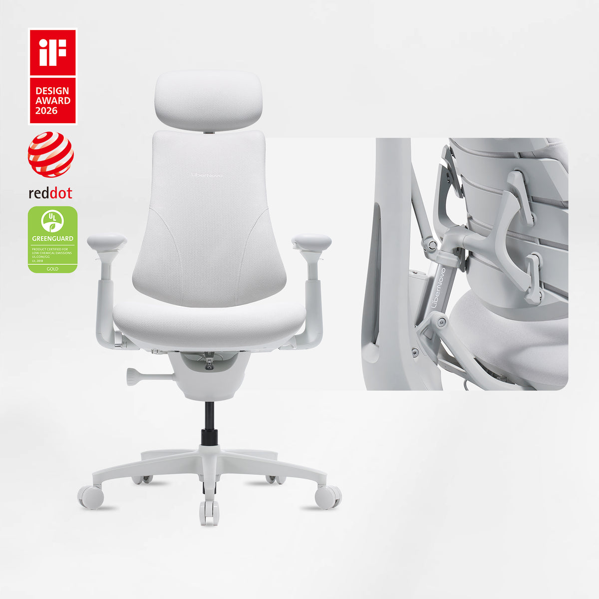 LiberNovo Omni Dynamic Ergonomic Office Chair Glacier White front angle view