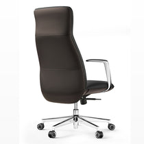 Eureka Ergonomic Royal Slim executive office chair in champagne leather, high back, chrome arms and base, on white background. Product view.