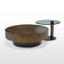 35 Brown Coffee Table Set With Glass Side Table, Bronze Finish and Modern Design for Living Room.