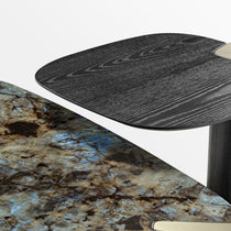 Prada Green Coffee Table Set - Detail of Marble and Wood Surfaces, Luxury Living Room Furniture.