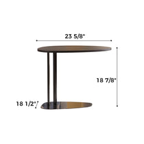 23 Contemporary Side Table With Dark Wood Top and Black Metal Base, Showcasing Dimensions.