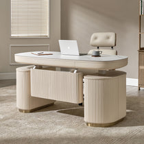 Eureka Ergonomic Home Office Cream Birch Opal Desk with Fluted Modesty Panel and Privacy Shield.