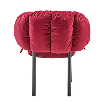 Rlesana Red Velvet Dining Chair With Petal Back and Black Metal Legs.