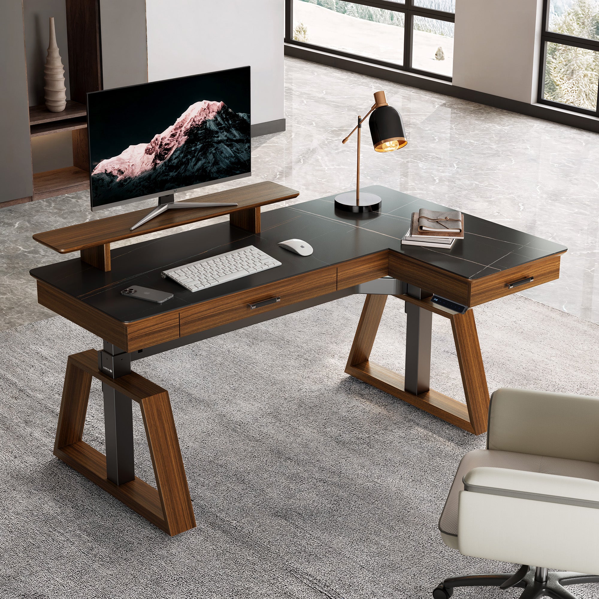 Ark Pro L-Shaped Standing Desk (Sintered Stone, 63