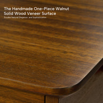 Eureka Ergonomic Ark Pro L-Shaped Walnut Desk Surface Detail, Handmade Wood Veneer, Elegant Design.