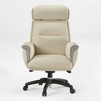 Royal Microfiber Leather Executive Office Chair in Cream With Ergonomic Design, High Back and Headrest.