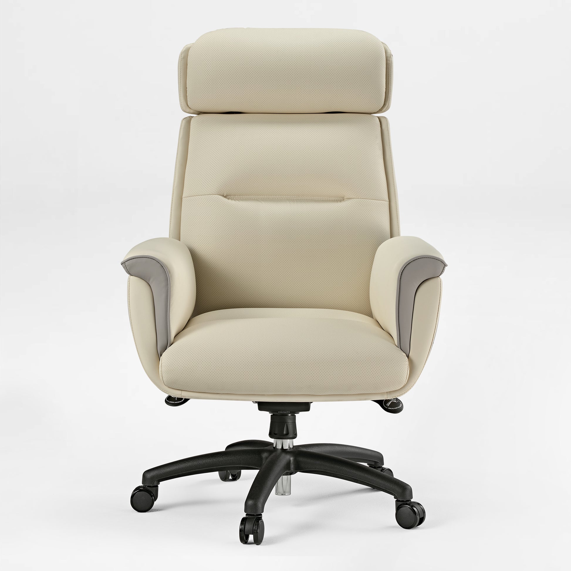 Royal Microfiber Leather Executive Office Chair in Cream With Ergonomic Design, High Back and Headrest.