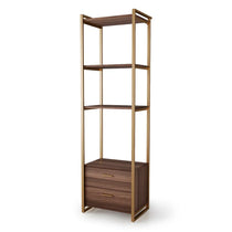 Eureka Ergonomic Sonoma 85.2'' Storage Shelf With Brown Wood Shelves, Gold Metal Frame and Drawers, Modern Design.