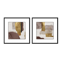 Abstract Wall Art Set of 2 With Gold, Brown, and Neutral Tones, Perfect for Modern Living Room Decor.