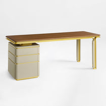 Eureka Ergonomic Zenith Series Office Desk with Drawers, Walnut and Cream.