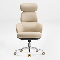 Eureka Ergonomic Royal Rowan beige executive office chair with stacked headrest, microfiber leather, and chrome base. Product appearance.