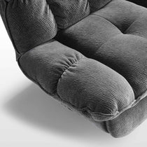 Grayson Power Recliner Chair, Close-Up of Gray Textured Fabric, Comfortable Armrest and Seat Detail.