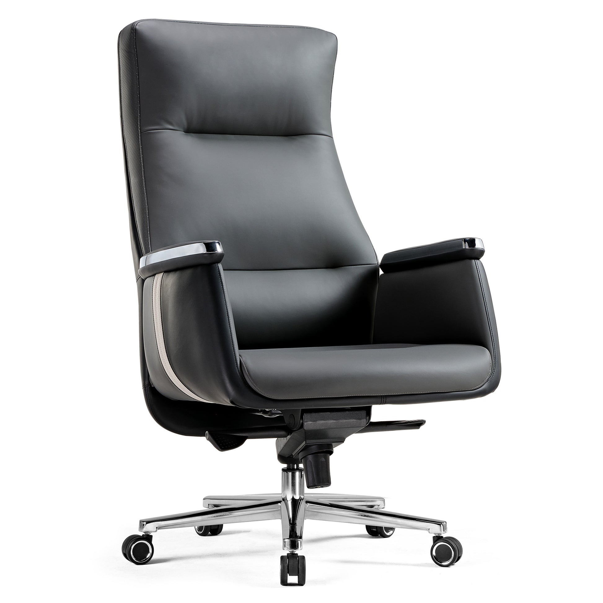 Eureka Royal II, Executive Leather Office Chair, Comfy Leather Executive Office Chair with High Back and Lumbar Support, Iron Gray, Front