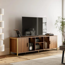 Sonoma 70 Tv Stand Media Console, Wood Grain Finish, Gold Accents, Modern Decor.