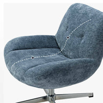 Henry Swivel Lounge Chair Detail in Blue Chenille With Buttoned Backrest, Eureka Ergonomic.