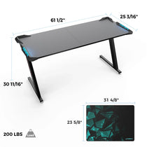 Eureka Ergonomic Z-Shaped Gaming Desk With Carbon Fiber Surface and Rgb Lighting, 200Lbs Capacity, 61X25.