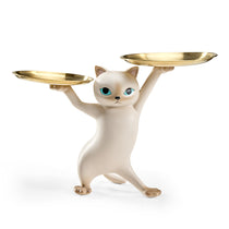 Enchanting Cat Side Table With Dual Trays, Beige Cat-Shaped Design, and Stylish Home Decor.