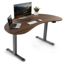 Eureka Ergonomic Cashew Shape Standing Desk in Dark Woodgrain With Height Adjustable, Modern Home Office Setup.