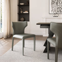 Majestic Gray Leather Dining Chairs, Modern Design With Whale-Tail Backrest, Dining Room Setting.