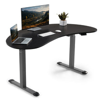 Cashew Shape Standing Desk By Eureka Ergonomic, Dark Woodgrain, Adjustable Height, Ergonomic Home Office.