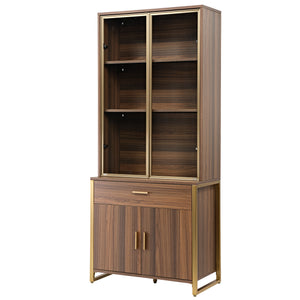 77 Inch Walnut & Brass Display Bookshelf