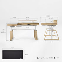 Eureka Ark Pro L-Shaped Desk Dimensions, White Sintered Stone Top, Wooden Accents, Max Weight Load.