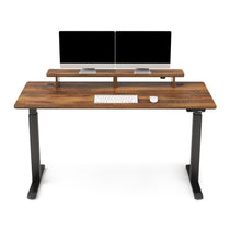 63" x 29" Walnut Height Adjustable Desk with RGB Monitor Stand