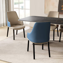 Juliet Dining Armchairs Set of 2, Blue and Brown Upholstery, Black Legs, Modern Dining Room Furniture.